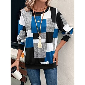 Women's Sweatshirt Plaid Street Dailywear Print Casual Crew Neck Long Sleeve Micro-elastic Fall Winter Comfrt Breathable Soft Fabric