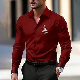 Christmas Men's Dress Shirt Button Up Shirt Long Sleeve Casual Business Casual Party Evening Wear Daily New Year Eve Fall Winter Spring Summer Shirt Collar Bu