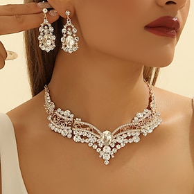 Bridal Jewelry Sets Two-piece Suit Zircon Acrylic Rhinestone 1 Necklace Earrings Women's Elegant Vintage Luxury Cute Geometrical Princess Ball Geometric Jewelr