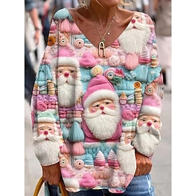 Hoodie Cartoon Manga Anime 3D Print 3D Fashion Casual Christmas Santa Claus Bishop Sleeve V Neck Graphic for Women's Adults' 3D Print for Christmas Carnival P