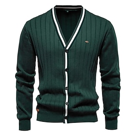 Striped Deep V Cardigan with White Trim