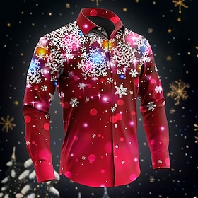 Christmas Men's Snowflake Dress Shirt Button Up Shirt Long Sleeve Casual Party Evening Wear Daily Festival Fall Winter Spring Summer Shirt Collar Button Up 3D