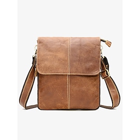 Men's Crossbody Bag Messenger Bag Shoulder Bags Leather Cowhide Office Casual Daily Zipper Multiple pockets Large Capacity Durable Expandable Solid Color Light