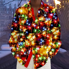 Christmas Men's Sparkly Glittery Shirt Beach Shirt Button Up Shirt Long Sleeve Hawaiian Party Evening Wear New Years Eve Shirts Fall Winter Spring  Summer Coll