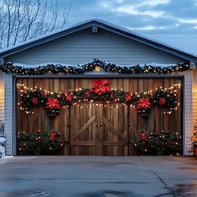 Christmas Door Decorations Outdoor Garage Door Cover Xmas Scene Banner Farmhouse Large Christmas Backdrop for Holiday Outdoor Garage Door Home Wall Decorations
