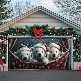 Christmas Door Decorations Garage Door Cover Xmas Gifts Outdoor Banner Large Christmas Backdrop for Holiday Outdoor Garage Door Home Wall Decorations Polar Bea