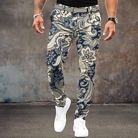 Men's Floral Dress Pants Mid Waist Vintage Casual Outdoor Home Dailywear Zipper Pocket Summer Spring Fall 3D Print Black Yellow Pink