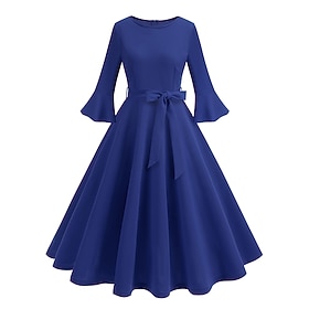 1950s Retro Vintage Dress Swing Dress Flare Dress Solid Color Fit  Flare Swing Round Neck Fancy Dress Women's Carnival New Year Masquerade Casual Daily Bachelo