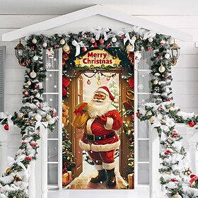 Christmas Door Decorations Door Covers Xmas Santa Claus Door Tapestry Door Curtain Decoration Backdrop Indoor/Outdoor Door Banner for Front Door Farmhouse