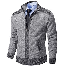 Men's Cardigan Sweater Dress Sweater Fleece Sweater Ribbed Knit Cropped Knitted Color Block Stand Collar Warm Ups Modern Contemporary Daily Wear Going out Clot