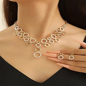 Bridal Jewelry Sets Two-piece Suit Zircon Rhinestone 1 Necklace Earrings Women's Elegant Vintage Personalized Cute Geometrical Precious Blessed Round Jewelry S