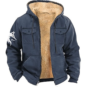 Men's Wolf Cowboy Fleece Hoodie Hoodies Sweatshirt Fashion Cool Daily Vintage Retro Long Sleeve Hooded Holiday Streetwear Black Blue Brown Zipper Pocket Fall W