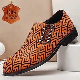 Men's Geometric Pattern Leather Dress Shoes  Premium Cowhide with Horsehair Lace-Up Oxfords for Formal Occasions