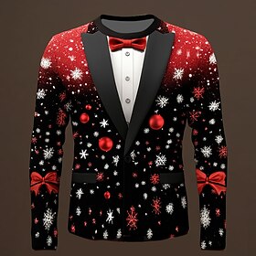 Christmas Men's Tree Snowflake Bow tie T Shirt Long Sleeve T shirt 3D Print Crew Neck Shirt Fashion Designer Party Casual Holiday Red Summer Spring Fall Clothi