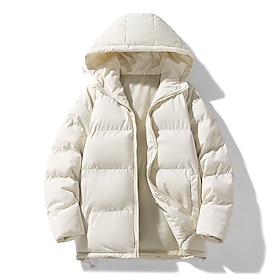 Men's Winter Coat Puffer Jacket Padded Jacket Pocket Polyster Daily Wear Date Vacation Regular Fashion Casual Comfortable Thermal Warm Fall  Winter Solid / Pla