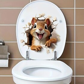 Adorable Squirrel 3D Toilet Sticker, Creative Waterproof Bathroom Decal, Easy to Apply No-Electricity Plastic Toilet Lid Cover Decoration