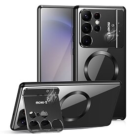Phone Case For Samsung Galaxy S24 Ultra S23 Ultra S22 Ultra S21 Ultra Magnetic Adsorption With Magsafe with Stand Holder Transparent Magnetic Acrylic Metal
