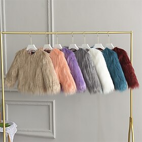 Kids Girls' Faux Fur Coat Solid Color Cute School Coat Outerwear 4 years Fall White Champagne Wine