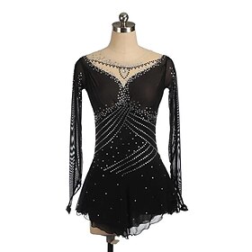 Figure Skating Dress Women's Girls' Ice Skating Dress Black High Elasticity Training Competition Skating Wear Classic Crystal / Rhinestone Long Sleeve Ice Skat
