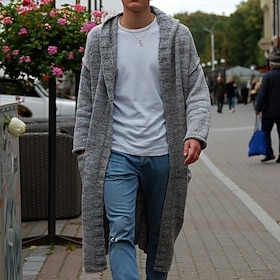 Per uomo Cardigan Maglione Maglione lavorato a maglia A coste Maglia Lungo Tasche Semplice / Solido Con cappuccio Di tendenza Classico Da tutti i giorni Appunt