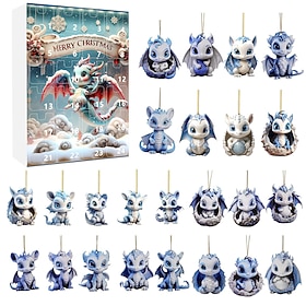 2026 Christmas Advent Calendar, Realistic Funny Cute 2D Dragon Figurine Set Decor, Xmas Holiday 24 Days Countdown Calendar Home Decoration, Christmas Gift for