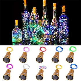 Guirlandes lumineuses solaires 2M 20 LEDs lumières de bouteille de vin blanc chaud RGB et étanches pour décorations de mariage 5pcs ensemble