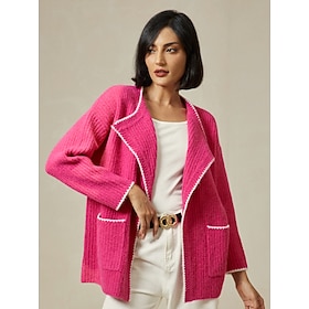 Ribbed Knit Wool Blend Drop Shoulder Cardigan: retailer-supplied image
