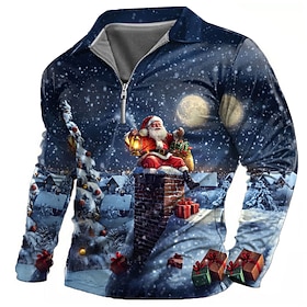 Christmas Men's Santa Claus Polo Shirts Golf Polos Shirts Long Sleeve Polo Shirts Collar Casual Party Evening Wear Dailywear Vacation Festival Buttons 3D Print
