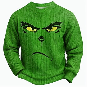 Ugly Christmas Sweater Men's Funny Pullover Sweaters Jumper Knitting Thermal Party Evening New Years Eve Long Sleeve Crewneck Fall Winter Spring Grass Green Ja