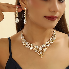 Bridal Jewelry Sets Two-piece Suit Zircon Rhinestone 1 Necklace Earrings Women's Elegant Stylish Cute Chandelier Drop Precious irregular Jewelry Set For Weddin