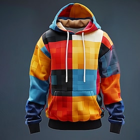 Per uomo Plaid Felpe con cappuccio Felpa Moda Cool Quotidiano Manica Lunga Girocollo Feste Ferie Abbigliamento casual alla moda Arancione Coulisse Autunno Inve