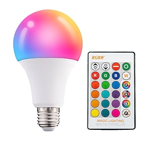 E27 A19 RGBW Color-Changing LED Bulb with Remote, 5W/10W, 16 Colors, Dimmable  Memory Function for Party, Bedroom, Outdoor 1 Pack