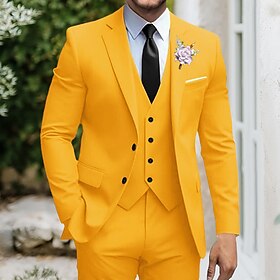 Men's Tuxedos Suits Beach Wedding Spring Wedding Yellow Sage Spring Summer Suit Notch Lapel Dress Solid Colored Slim Fit 3 Piece Single Breasted Two-buttons