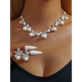 Elegant Pearl Butterfly Necklace and Earrings Set  Rhinestone-Embellished Bridal Jewelry for Weddings, Parties, and Formal Events