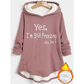 Women's Hoodie Sweatshirt Pullover Fleece Lined Warm Pajamas Sherpa Letter Casual Sports Print Warm Fuzzy Comfrt Long Sleeve Top Micro-elastic Fall  Winter Com
