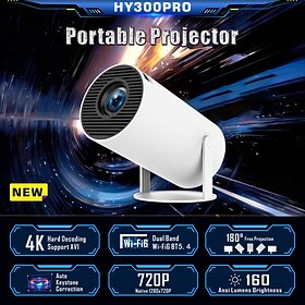 2024 New HY300 PRO Intelligent Portable Projector Android 13.0 1280 720 Resolution 28 Memory WIFI LCD Video 720P Home Theater 4K Projector Bluetooth 5.4