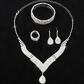 Bridal Jewelry Sets One-piece Suit Alloy Rings 1 Bracelet Earrings Necklace Women's Stylish Luxury Cute Fancy Precious Geometric Jewelry Set For Party Evening