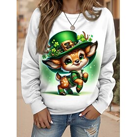 kvinders st. patrick's day sweatshirt polyester animal shamrock street dailywear print afslappet rund hals langærmet mikroelastisk efterår vinter