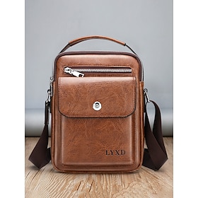 Men's Vintage Brown Faux Leather Crossbody Bag  Compact Shoulder Bag with Multiple Pockets for Travel, Work, and Everyday Use