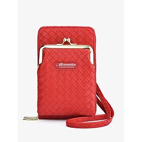 Women's Red Woven Crossbody Wallet  Compact Korean-Inspired Design with Kiss-Lock Closure, Stylish and Functional Purse