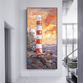 dipinto a olio fatto a mano su tela decorazione da parete moderna paesaggio faro per arredamento casa dipinto arrotolato senza cornice non teso