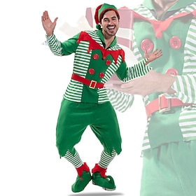 Outfits Elf Christmas Cosplay Costume for Men's Adults Christmas New Year Christmas Eve Christmas Top Pants Shoes Hat