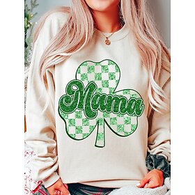 kvinders st. patrick's day pullover polyester shamrock bogstavtryk afslappet hættetrøje lange ærmer mikroelastisk efterår vinter