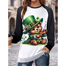 kvinders st. patrick's day sweatshirt polyester grafisk animal street dailywear print afslappet rund hals langærmet mikroelastisk efterår vinter