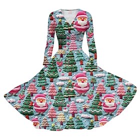 A-Line Dress Fancy Christmas Dress Women's 1950s Christmas Pattern Adults Christmas Masquerade Christmas Eve Christmas Party New Year Eve Dress