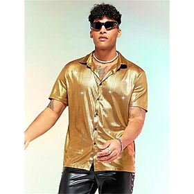 Retro Vintage 1970s 1980s Shirt Disco Shiny Metallic Fancy Dress Men's Carnival Costume Christmas Halloween Carnival Club Theme Party Pride Parade Adults' Shir