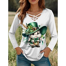kvinders st. patrick's day t-shirt daglig afslappet langærmet hvid forår efterår