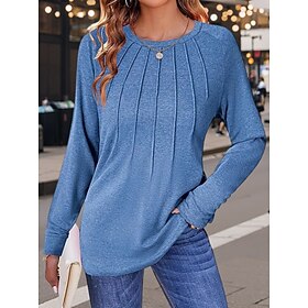 Women's T Shirt Plain Fashion Modern Casual Long Sleeve Crew Neck Regular Tops Daily Weekend Blue Purple Gray Fall Winter