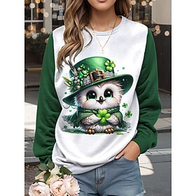 kvinders st. patrick's day sweatshirt polyester animal shamrock street dailywear print afslappet rund hals langærmet mikroelastisk efterår vinter