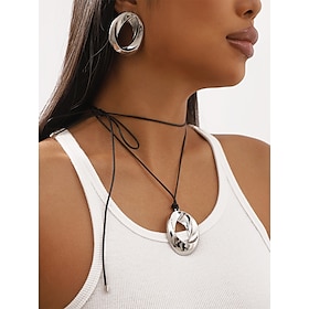 Minimalist Silver Hollow Circle Pendant Necklace  Earrings Set  Modern Geometric Jewelry for Women